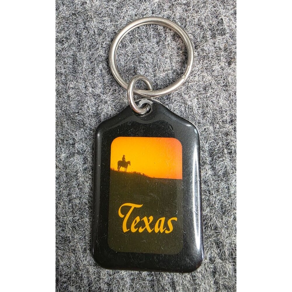 Texas Sunset Keychain With Cowboy Silhouette
